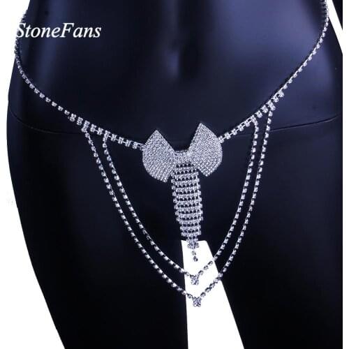 Stonefans New Fashion Body Jewelry Bow Rhinestone Waist Chain Women Sexy Tassel Chain Belt Layered Belly Waist Bikini Jewelry