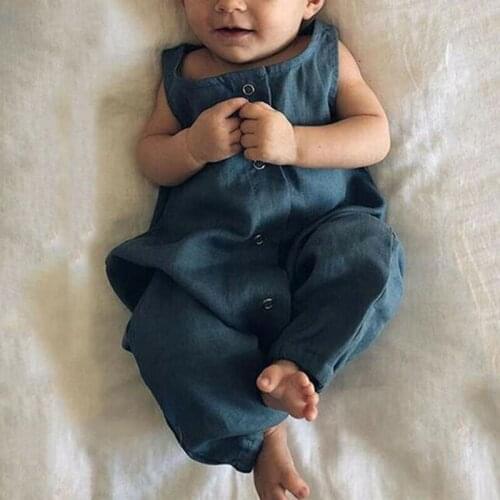 New Baby Boys Girl Summer Rompers Playsuit Clothes Outfits One-Piece Buttons Sleeveless Jumpsuit Baby Boys Sunsuit Clothes