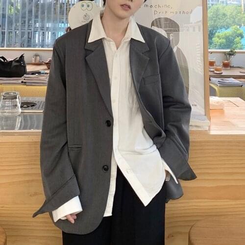 Autumn casual suit mens ins style couple loose lazy coat Korean hairstylist trend mens solid color suit