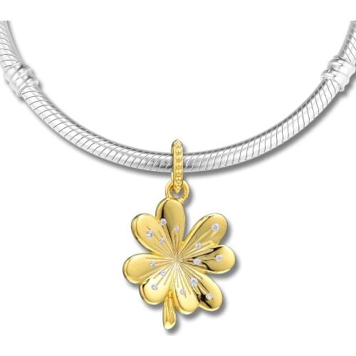 Fits for Pandora Charms Bracelets Lucky Four Leaf Clover Hanging Shine Beads 100% 925 Sterling Silver Jewelry Free Shipping