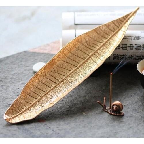 Antique Alloy Metal Incense Boat Bodhi Leaves wIth A Little Snail Incense Holder Buddha Household Chan Aroma Burner Home Decor