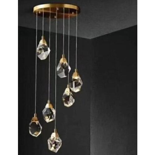 Pendant Lights Bedroom Led Full Brass Crystal Nordic Lamp Luminaire Suspension Decoration Salon Hanging Lamp 220V