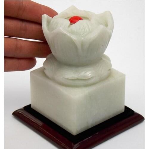 Natural Lotus Guizhou Jade Stone seal gift base cotton Buddhist Lotus