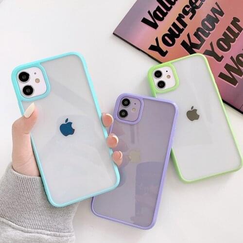 50pcs 2 in 1 Candy Color Protection Clear Hard Acrylic Soft TPU Case Cover For iPhone 12 Mini 11 Pro Max XS XR X 8 7 6 Plus SE