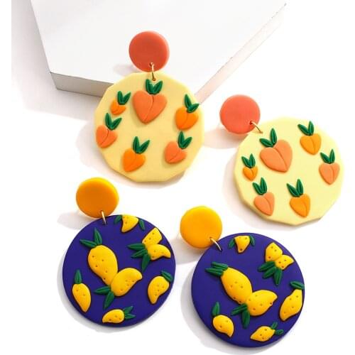 AENSOA Fruit Printed Clay Earrings Unique Cute Polymer Clay Drop Earrings Statement Dangle Pendant Earring 2021 Trendy Jewelry