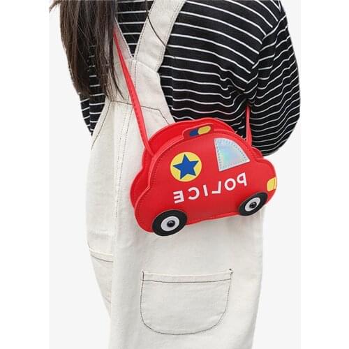 Litter Girls Cartoon Police Car Crossbody Bag Fashion Car Shape Shoulder Bag for Toddler Kids 6 Colors