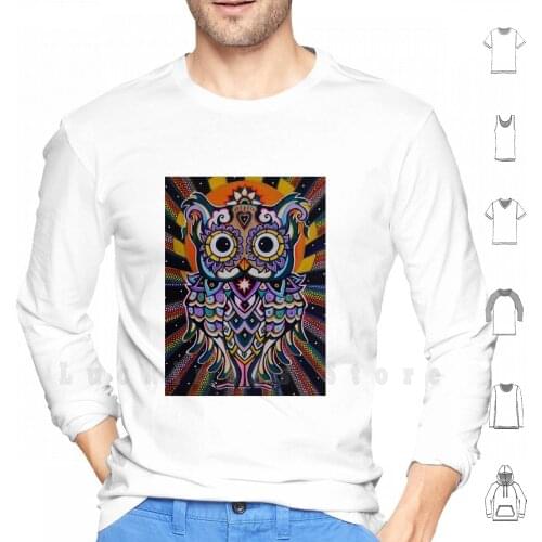 Radiant Owl Totem Hoodies Long Sleeve Owl Power Animal Spirit Animal Psychedelic Art Love Wisdom Magic Tattoo