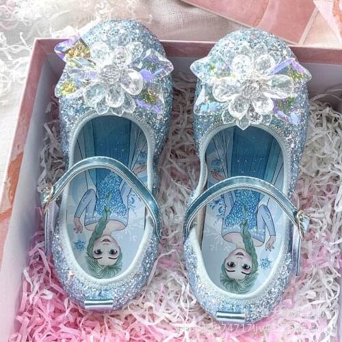 Disney Girls Princess Shoes New Frozen Korean Fashion Childrens Crystal Shoes Sequined Baby Flat Shoes