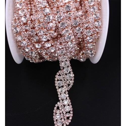 Rose Gold Rhinestone Chain Trim For Shoes Bags Garment Costume Crystals trim for Wedding Dress Belt Bridal Headpiece