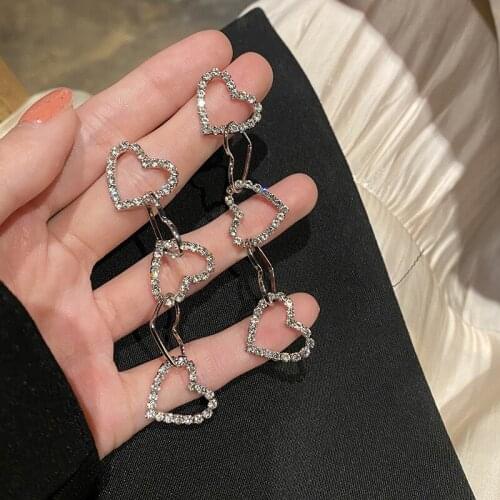 VSnow Minimalist Hollow Long Love Heart Dangle Earring for Women Girls Delicate Rhinestone Metallic Earring Jewelry Pendientes