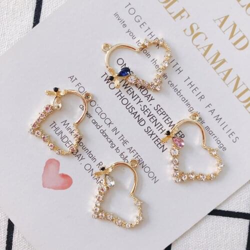DIY Jewelry Findings Crystal Rhinestone Floral Allo Heart Charms 20pcs 27*21mm Gold Tone Metal Bracelet Earring Necklace Pendant