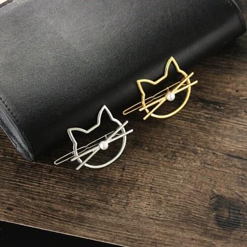 Golden Alloy Cat Artificial Pearl Hair Clips & Pins Headwear Hair Accessories for Women