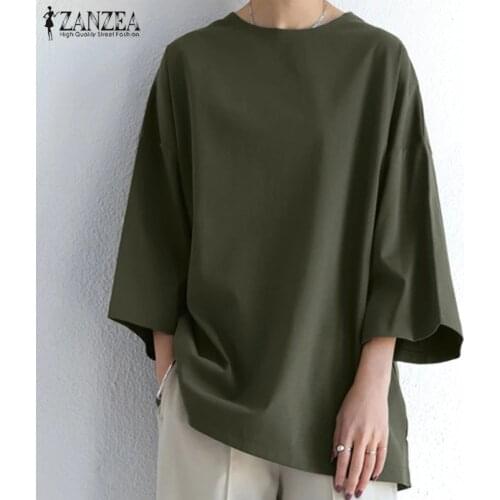 Oversized Women Casual Loose Blouse ZANZEA Summer Half Sleeve Solid Tops Female Office Blusas Spring Shirt Chemise Elegant Tunic