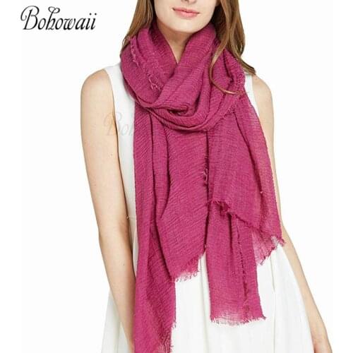 BOHOWAII Head Turbans for Women Oversized Scarf Wrap Solid Chusta Na Glowe Crinkle Soft Pashmina Shawl Ropa Islamica Mujer Hijab