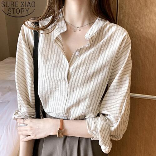 Fashion Striped Shirt Women 2021 Summer New Long Sleeve Shirt Office Lady Thin Sunscreen Shirts and Blouses Women Tops 11391