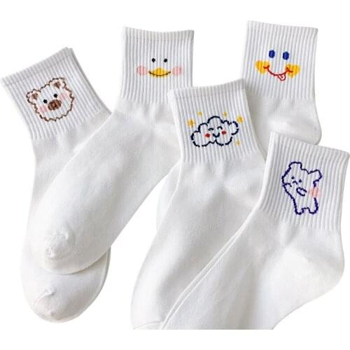 Women Socks Cute Cartoon Cotton Japanese Korean Socks White Christmas Kawaii Bear Sailor Harajuku Slouch Streetwear Female Sox