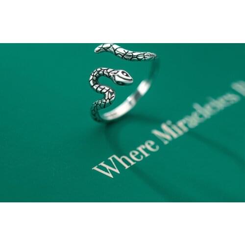 Solid 925 Sterling Silver Rings for Women Teen Girls Open Adjustable Animal Snake Ring Punk Gothic Vintage Jewelry