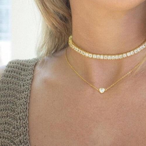 100% 925 silver Fashion CZ love heart AAA cubic zirconia Pendant Necklace dainty cz Charm Choker For Women Mini cute Jewelry