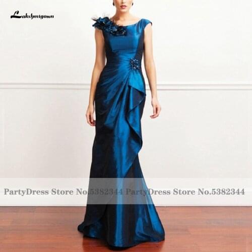 Lakshmigown Mermaid Mother Of The Bride Dresses 2020 Robe de Sirene Mariage Bleu Taffeta Wedding Guest Evening Party Gowns