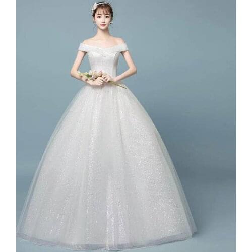 Wedding Dress Sequins Boat Neck New Short Sleeves Fashion Simple New Plus Size Wedding Gowns For Women Vestidos De Novia G229