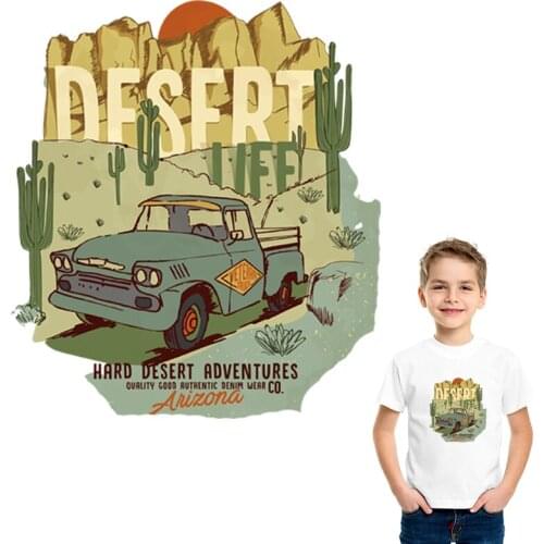 Hard Desert Truck Patch Heat Press Transfer Paper Diy Hoodie Tops Hot Tear Iron On Patches Washable Over Powder Sticker