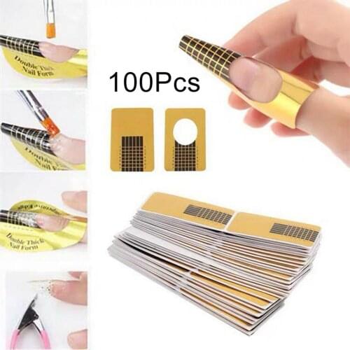 100Pcs/Set Acrylic Tip Gel Nails Forms Expansion Curl Shape Art Guide Sticker
