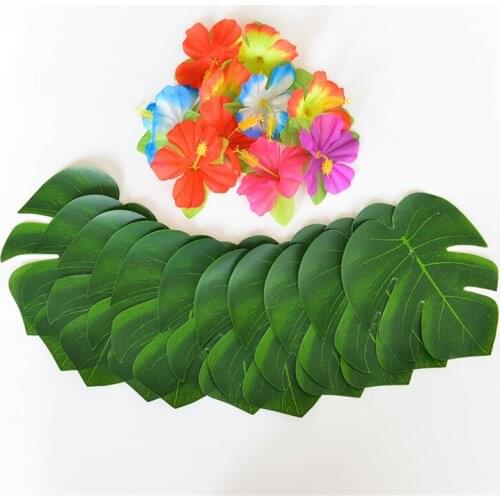 12Pcs/Lot Fabric Artificial Tropical Palm Leaves Simulation Monstera Leaves Hawaiian Luau Party Jungle Beach Theme Table Decor