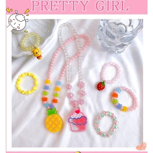 2021 Baby Children Cute Sweet Cartoon Flower Fruit Necklace+Bracelet Girl Chain Birthday Gift Accessories