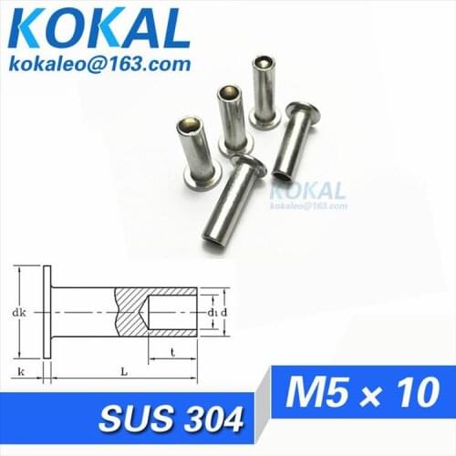 [304-M5*10]100PCS Free Shipping SUS304 stainless steel thin head semitubular rivets M5*10mm rivets with 10mm length