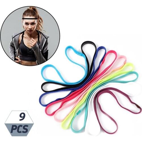 9Pcs Women Sweatbands Football Yoga Pure Hair Bands Anti-slip Elastic Rubber Thin Sports Headband Men Hair Accessories Headwrap