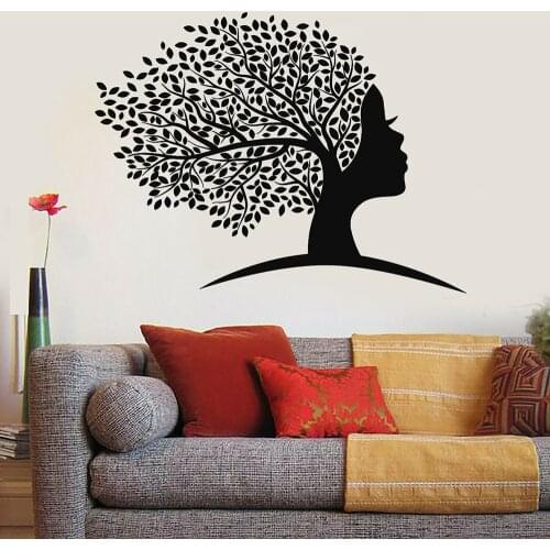 Abstract African women Wall Decal Abstract Face Women Girl Head Tree Leaves Wall Stickers Home Room Decor Vinyl Decals B356