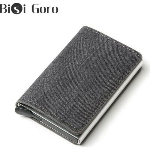BISI GORO 2020 New Denim RFID Blocking Card Holder Anti-theft Clutch Single Box Men Women Wallet Business Pop-up Metal ID Case
