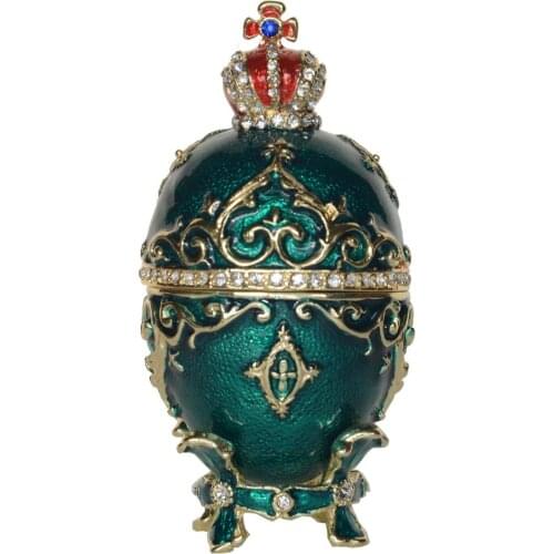 Enameled Hand Painted Egg Crystal Inlaid Trinket Box Easter Egg Gift Jewelry Box Egg Decoration