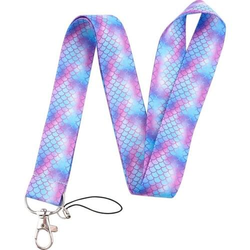 ER731 Purple Mermaid Scales Creative Lanyard Badge ID Lanyards Mobile Phone Rope Key Lanyard Neck Straps Accessories