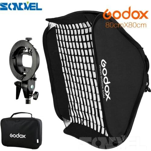 Godox Ajustable Flash Softbox Grid 80cm * 80cm + S type Bracket + Honeycomb Grid Mount Kit for Flash Speedlite Studio Shooting