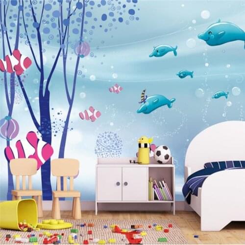 Customized large wallpaper 3d cute cartoon underwater ocean world childrens room background wall decoration painting wallpapers