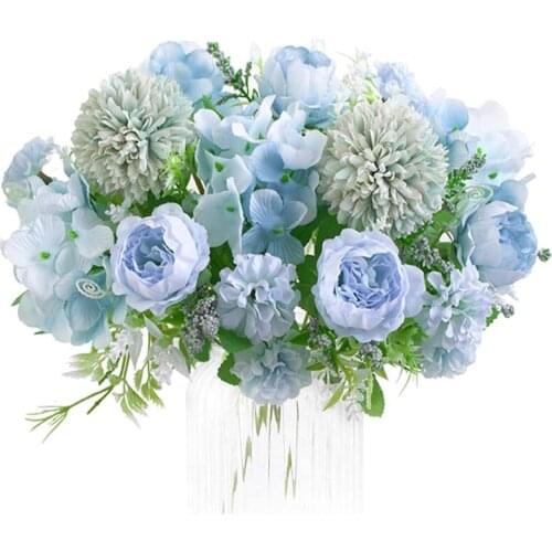 Artificial Flowers, Fake Peony Silk Hydrangea Bouquet Decor Plastic Carnations Realistic Flower Arrangements Wedding Decoration
