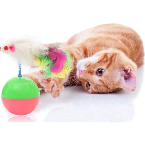 Kapmore 1pc Cat Toy Funny Artificial Feather Mouse Decor Interactive Cat Ball Toy Cat Tumbler Toys Pet Supplies Random Color