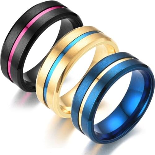 ZTLXY Classic Groove Rings Black Blue Gold Stainless Steel Rings For Men women Charm Engagement Rings Male Jewelry wholesale