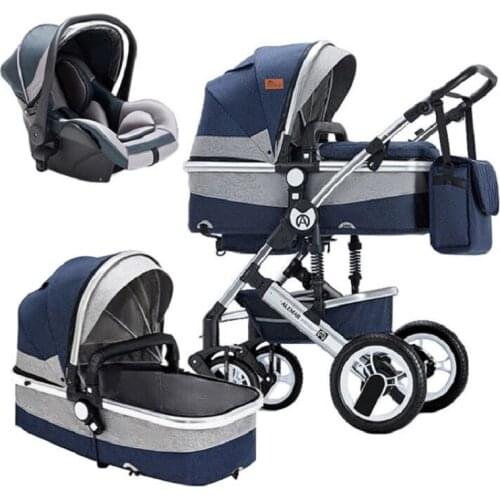 Baby stroller 4 in 1 high landscape two-way push car newborn pram shock absorption folding child stroller with mummy bag