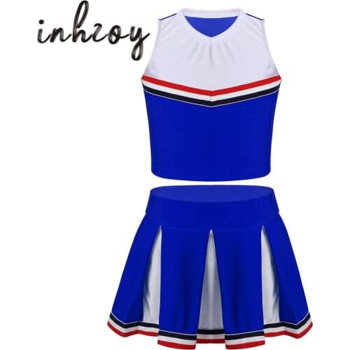Kids Sleeveless Crop Top with Pleated Skirt Sets Dancewear Girls Stage Performance Cheerleader School Team Jazz Dance Costume