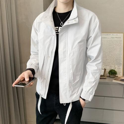 2021 Mens Jacket Spring Autumn New Stand Collar Casual Korean Solid Listing Fashion Trend Leisure Long Sleeve Pure Color
