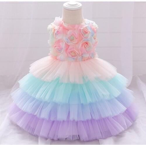 Summer Flower Baptism Dress Petal Toddler Infant 1st Birthday Dress For Baby Girl Clothing Cake Tutu Dress Princess Dresses