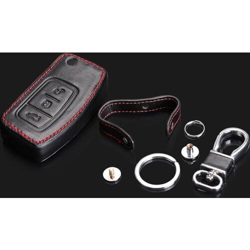 Hot sale classic design 100% Leather High Quality Keychain Ring Cover Case Cover for Ford Focus 2 MK2, 3 Key Bending Buttons