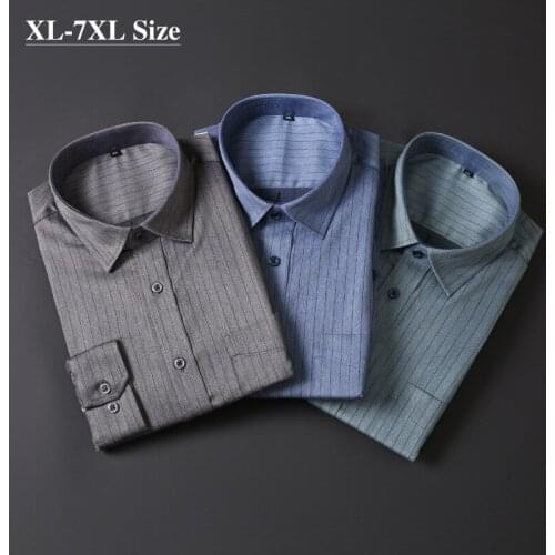Plus Size 5XL 6XL 7XL Brand Men Business Casual Striped Long Sleeve Shirt New Autumn Solid Color Loose Formal Dress Shirt Male