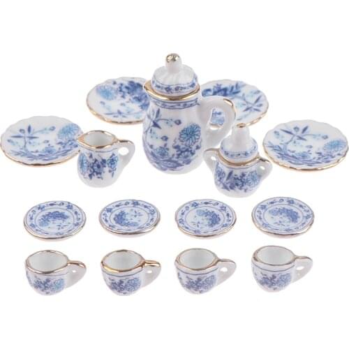 15Pcs 1:12 Dollhouse Miniature Tableware Porcelain Ceramic Tea Cup Set For Dollhouse Decals