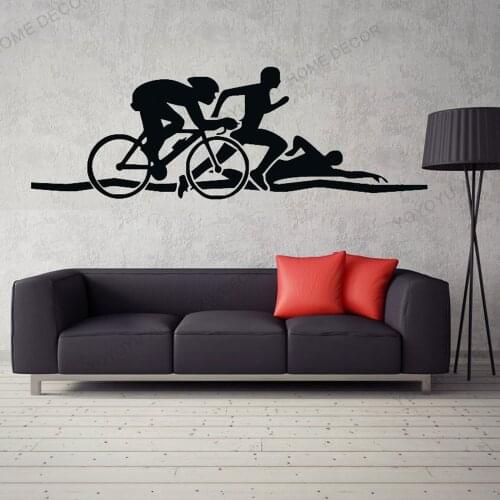 Triathlon Athletics Wallpaper Swimming Running Cycling Transfer Vinyl Wall Stickers Decal Sport Sticker For Kids Room Decor WZ80