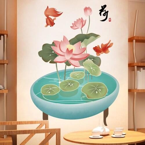 3D Lotus Pond Wall Sticker Bathroom Living Room Porch Decoration Aesthetic Art Mural for Home Decor Wall Decals Wallpaper