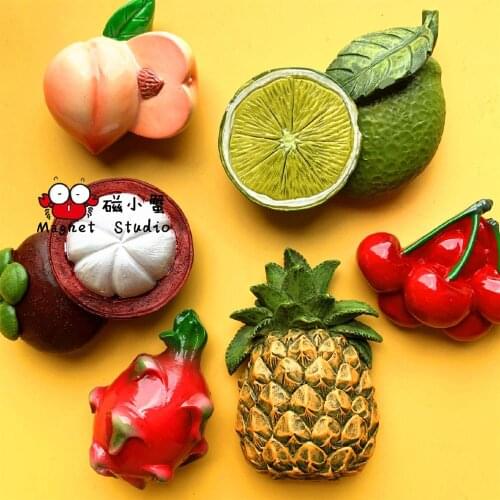 New Creative fruit simulation fridge mangosteen lemon pineapple cherry 3D stereo magnet cute cartoon paper photo paste sticker
