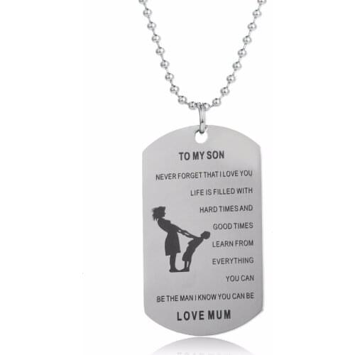 Family Necklaces Love Mum To Son Be The Man Dog Tag Pendant Stainless Steel Necklace Mom Boys Gift Jewelry Mothers Day Presents